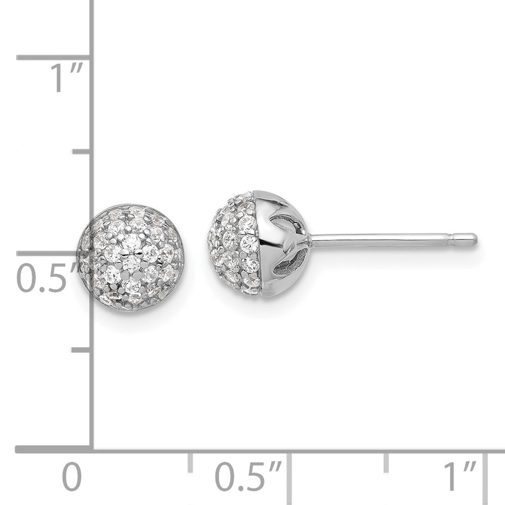 Sterling Silver Rhodium-Plated Micro Pave CZ Ball Stud Earrings