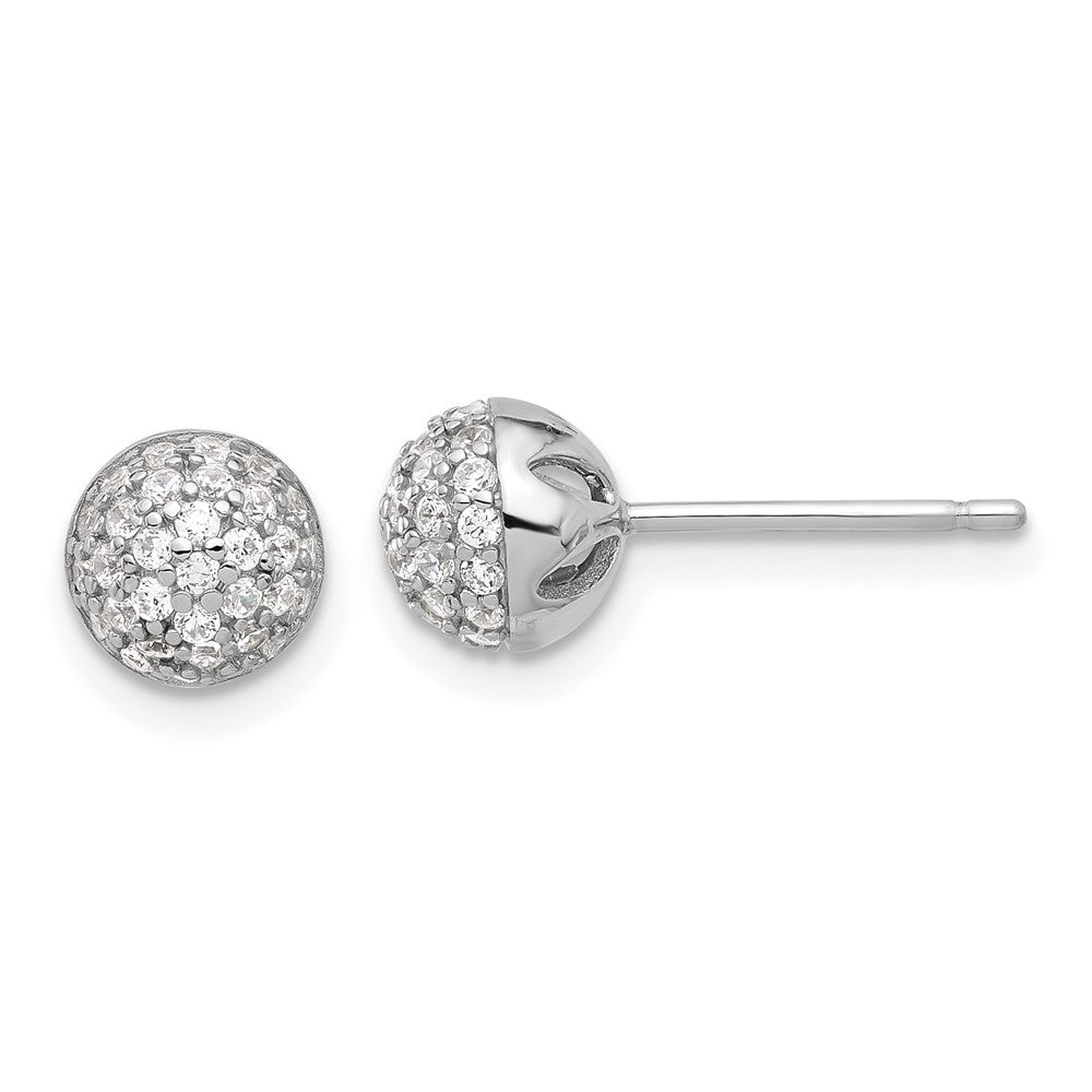 Sterling Silver Rhodium-Plated Micro Pave CZ Ball Stud Earrings