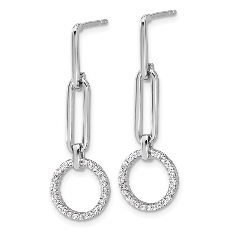 Fire Sterling Silver Rhodium Plated CZ Dangle Post Earrings