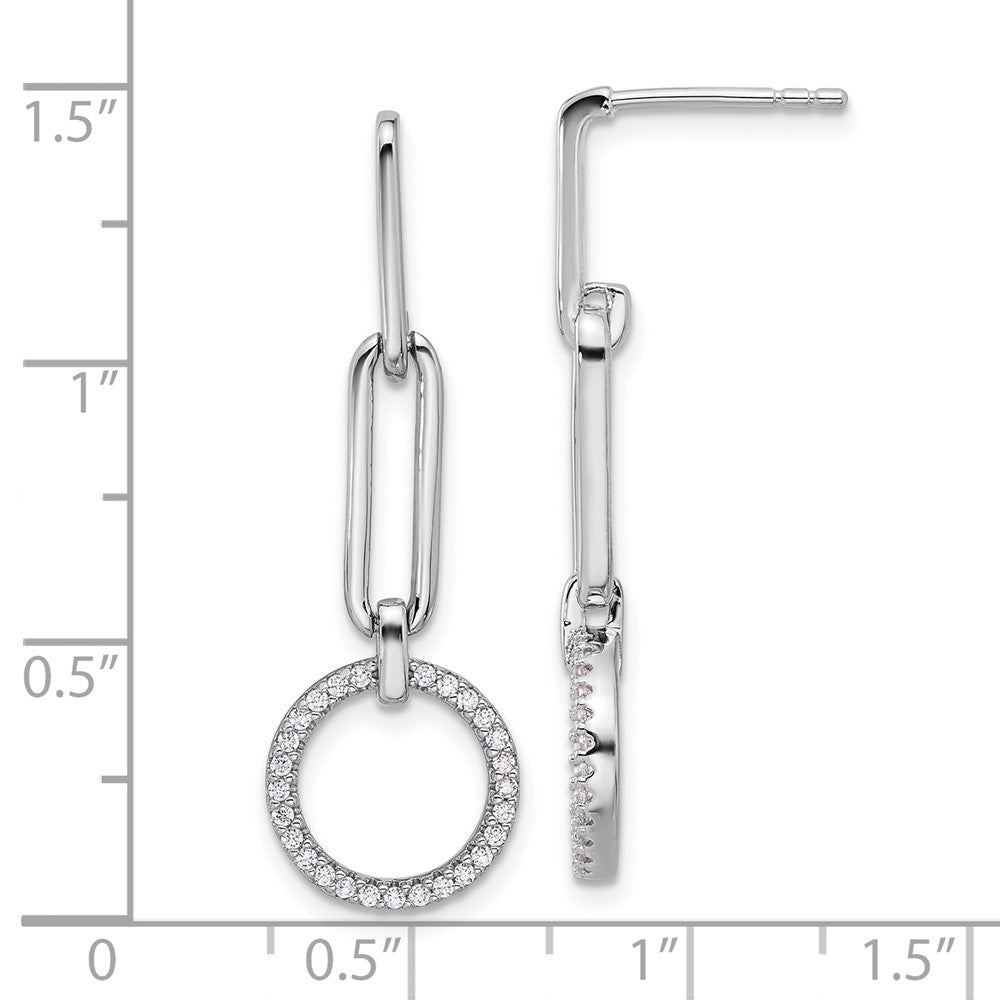 Fire Sterling Silver Rhodium Plated CZ Dangle Post Earrings