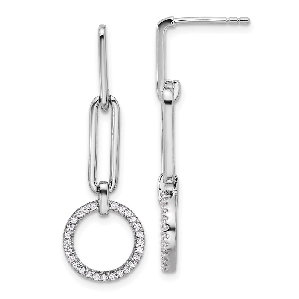 Fire Sterling Silver Rhodium Plated CZ Dangle Post Earrings