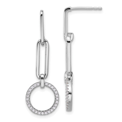 Fire Sterling Silver Rhodium Plated CZ Dangle Post Earrings