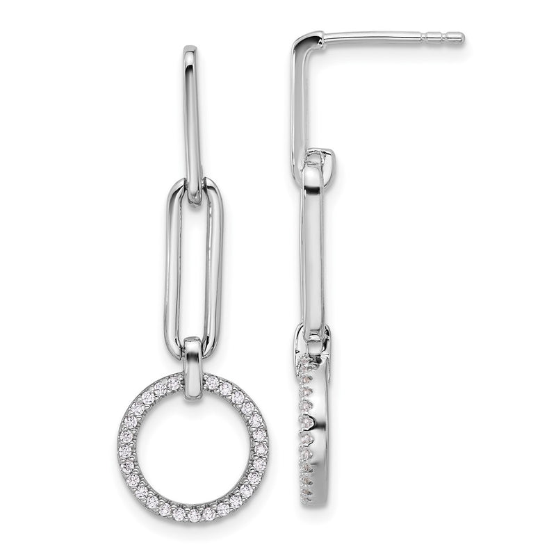 Fire Sterling Silver Rhodium Plated CZ Dangle Post Earrings