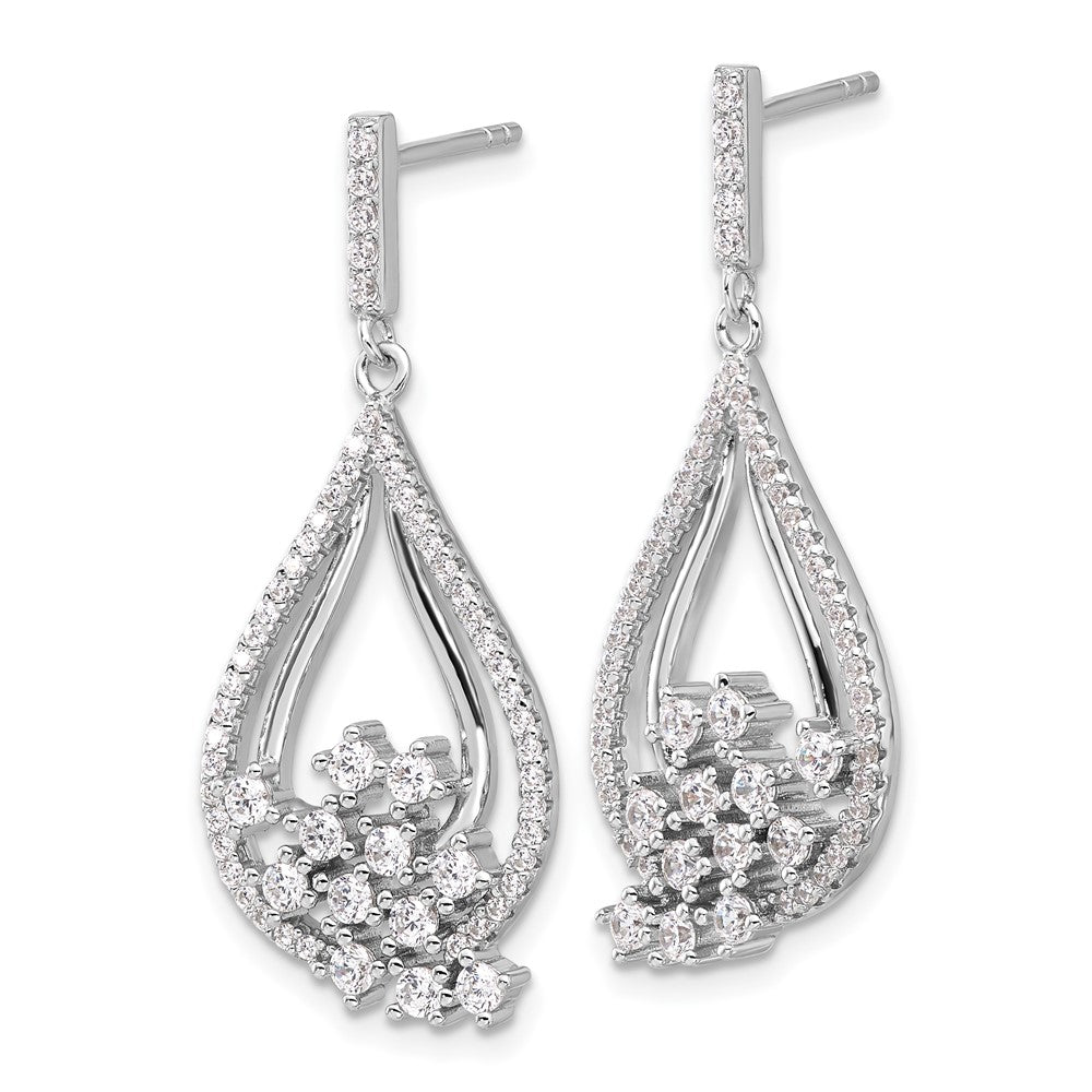 Sterling Silver Rhodium-Plated Fancy CZ Dangle Earrings
