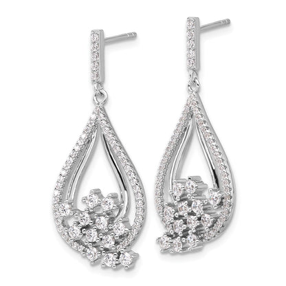 Sterling Silver Rhodium-Plated Fancy CZ Dangle Earrings