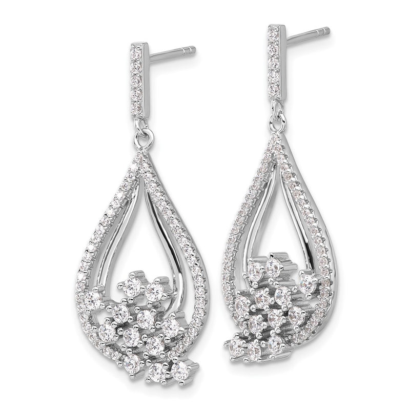 Sterling Silver Rhodium-Plated Fancy CZ Dangle Earrings
