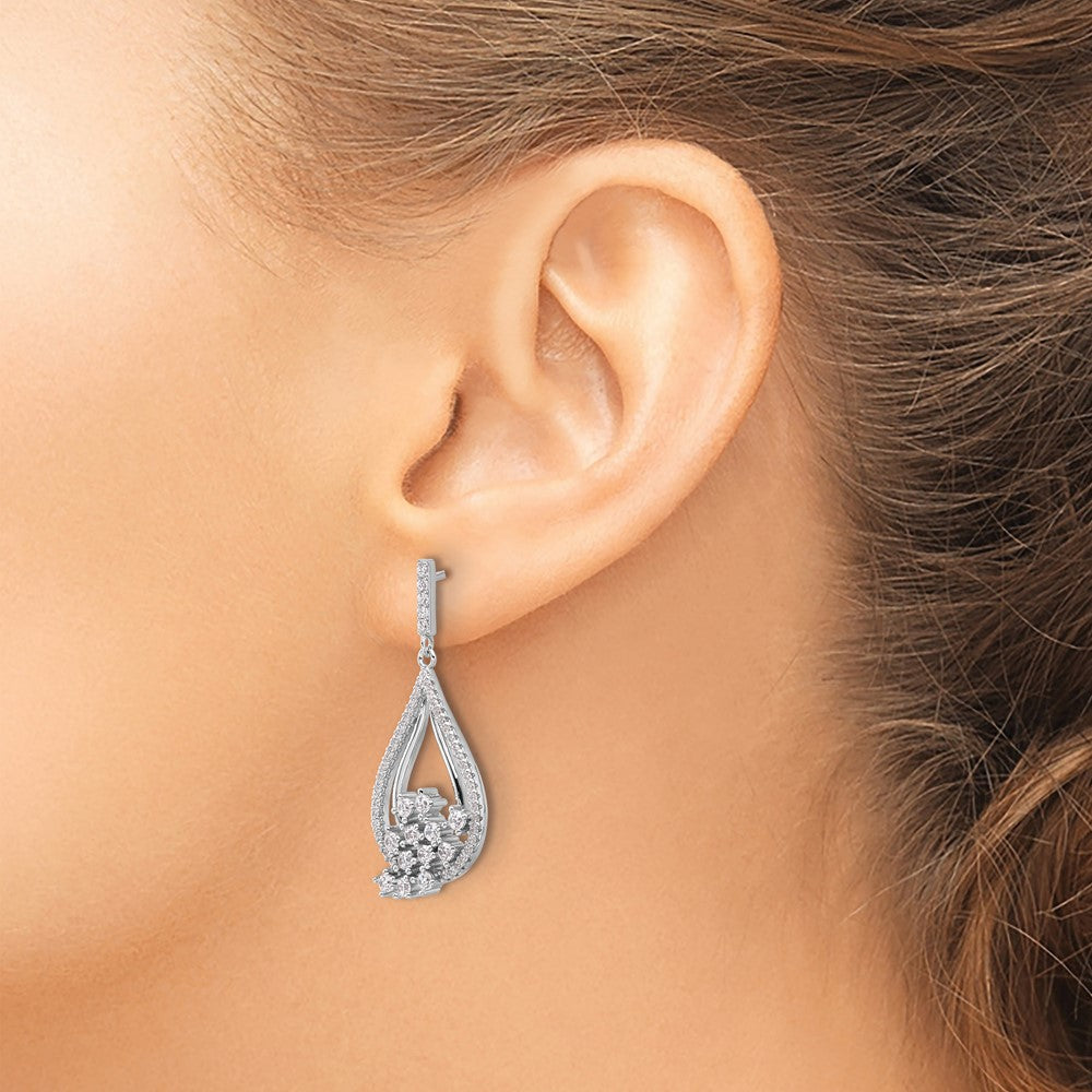 Sterling Silver Rhodium-Plated Fancy CZ Dangle Earrings