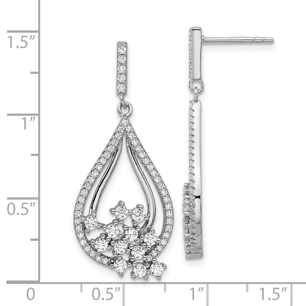 Sterling Silver Rhodium-Plated Fancy CZ Dangle Earrings