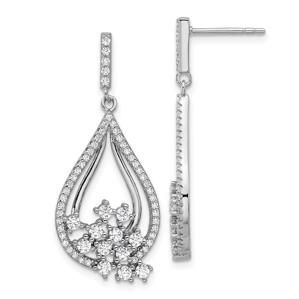 Sterling Silver Rhodium-Plated Fancy CZ Dangle Earrings