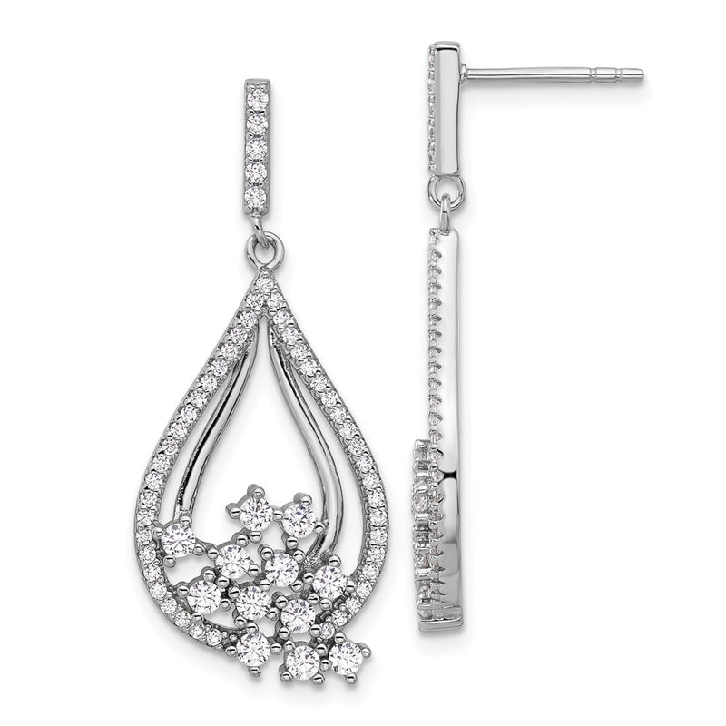 Sterling Silver Rhodium-Plated Fancy CZ Dangle Earrings