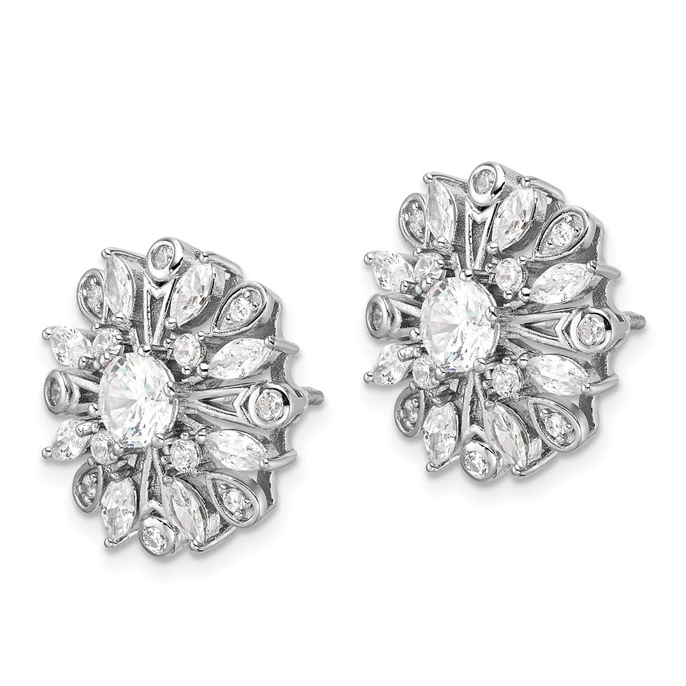 Sterling Silver Rhodium-Plated CZ Floral Post Earrings