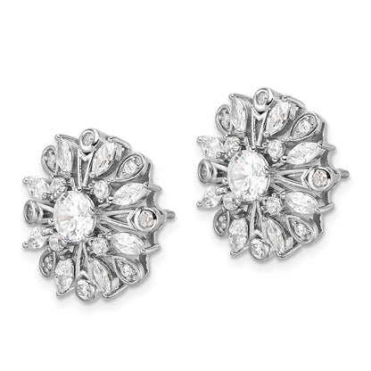 Sterling Silver Rhodium-Plated CZ Floral Post Earrings