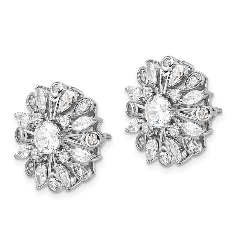 Sterling Silver Rhodium-Plated CZ Floral Post Earrings