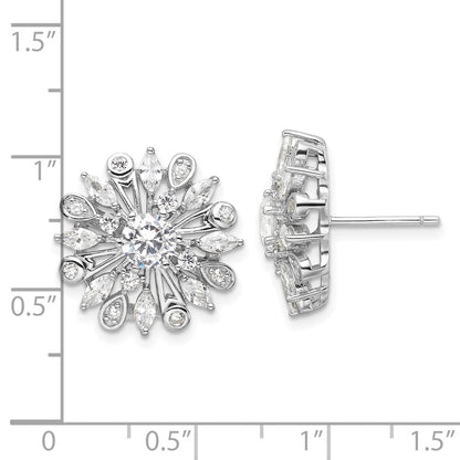 Sterling Silver Rhodium-Plated CZ Floral Post Earrings