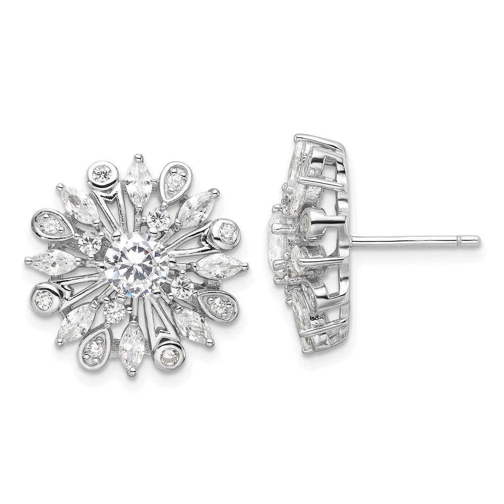 Sterling Silver Rhodium-Plated CZ Floral Post Earrings