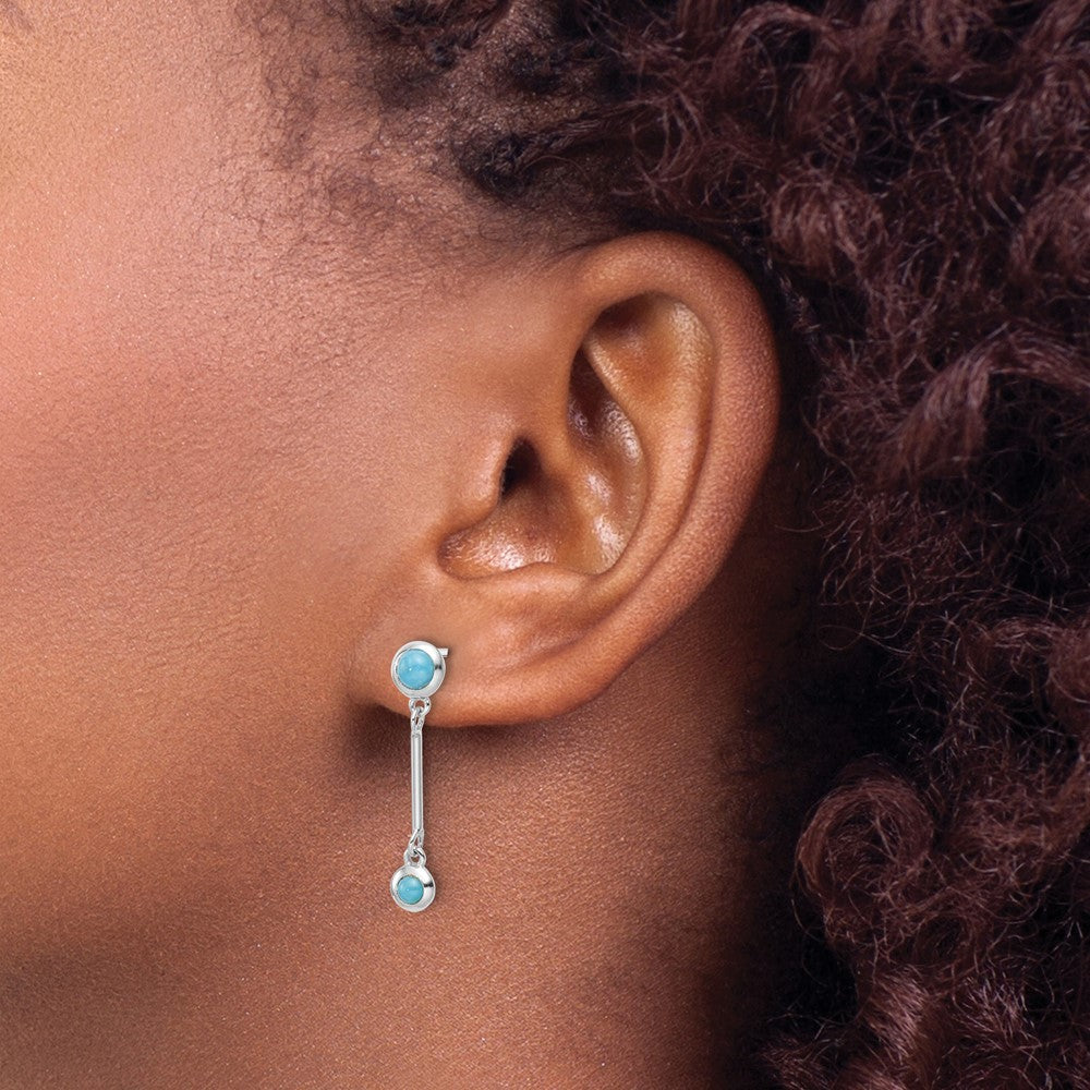 Sterling Silver Rhodium-Plated Turquoise Drop Dangle Earrings