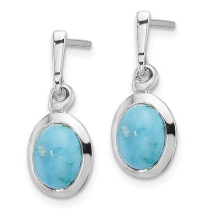 Sterling Silver Rhodium Plated Oval Turquoise Drop Post Earrings