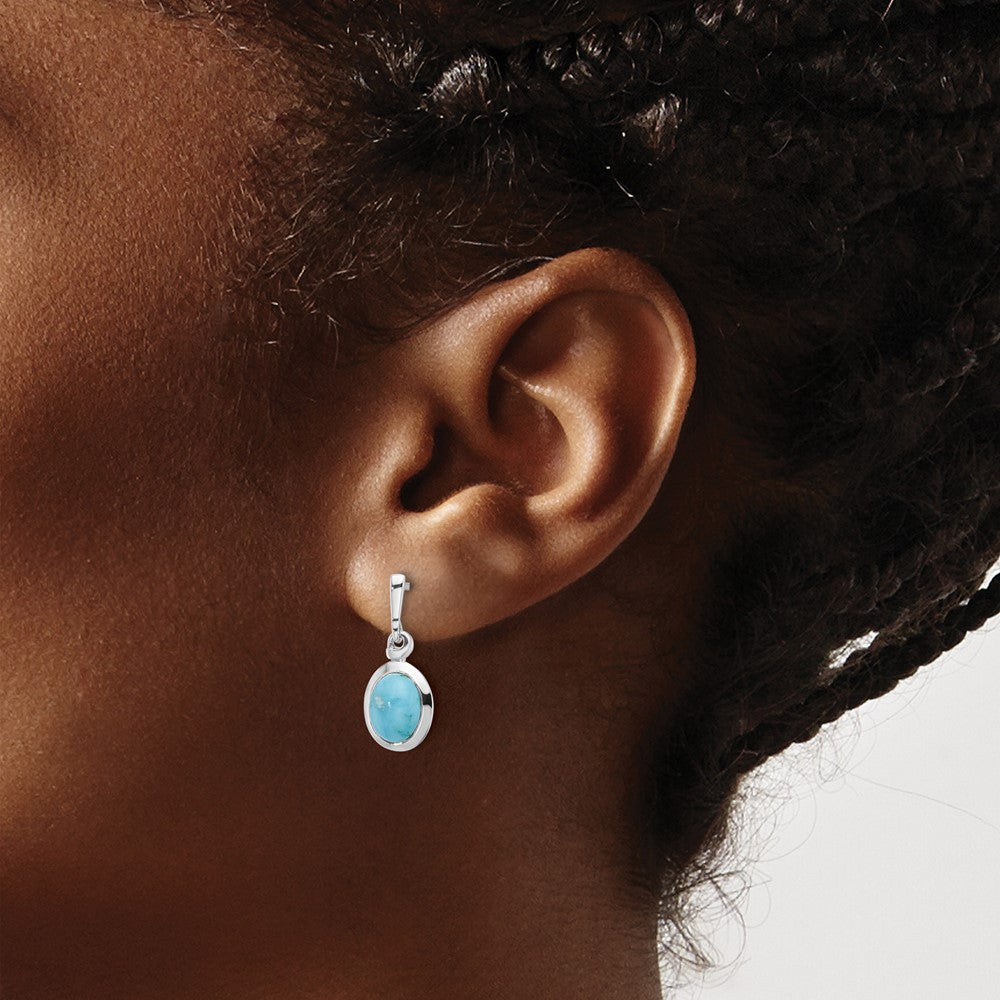 Sterling Silver Rhodium Plated Oval Turquoise Drop Post Earrings
