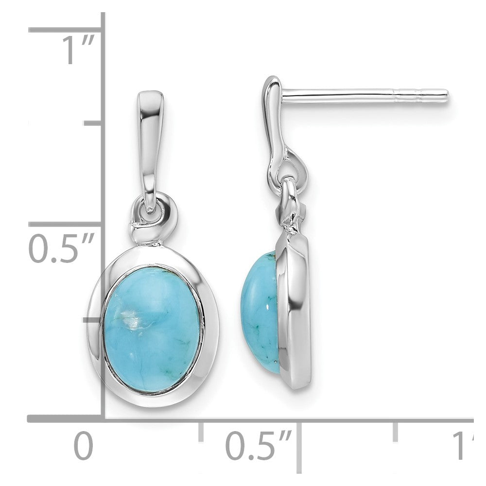 Sterling Silver Rhodium Plated Oval Turquoise Drop Post Earrings