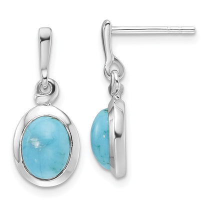 Sterling Silver Rhodium Plated Oval Turquoise Drop Post Earrings