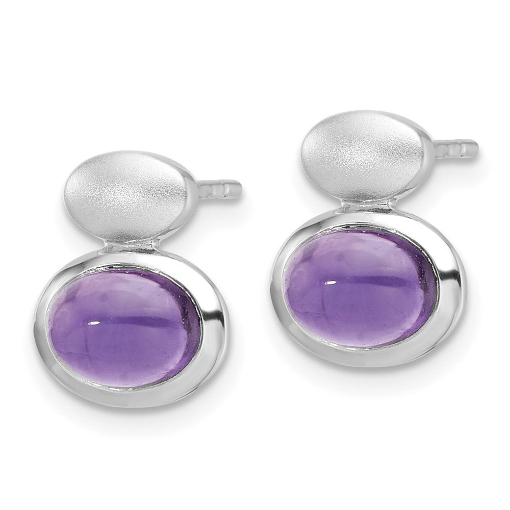 Sterling Silver Rhodium Plated Brushed/polished Amethyst Earrings