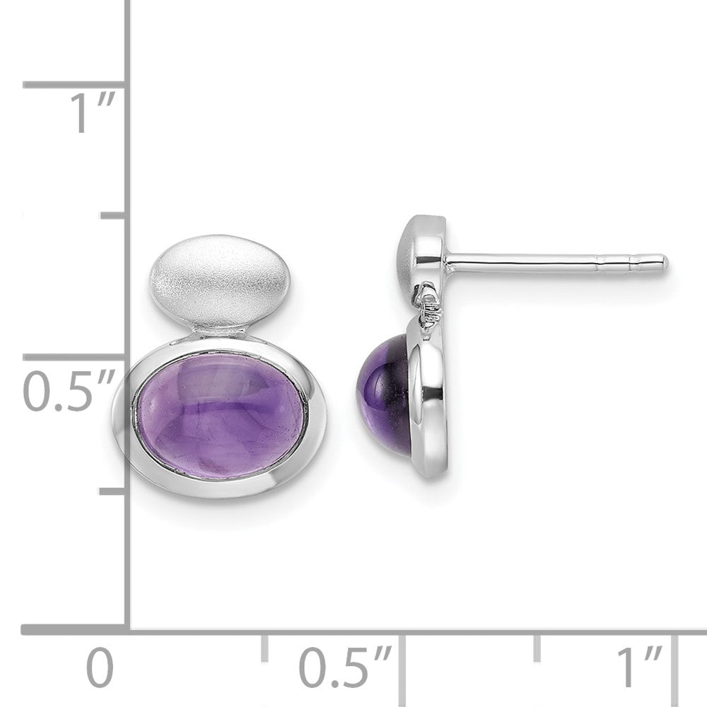 Sterling Silver Rhodium Plated Brushed/polished Amethyst Earrings
