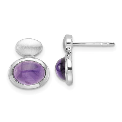 Sterling Silver Rhodium Plated Brushed/polished Amethyst Earrings