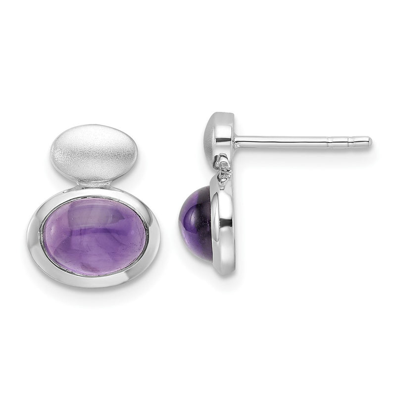 Sterling Silver Rhodium Plated Brushed/polished Amethyst Earrings