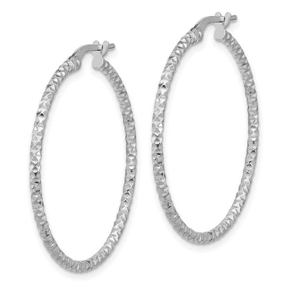 Sterling Silver Rhodium-Plated Polished Textured 1.60mm Hoop Earrings