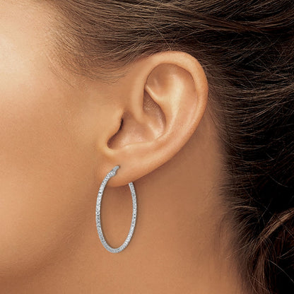 Sterling Silver Rhodium-Plated Polished Textured 1.60mm Hoop Earrings