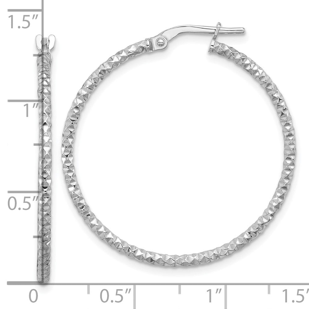 Sterling Silver Rhodium-Plated Polished Textured 1.60mm Hoop Earrings