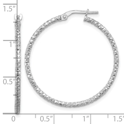 Sterling Silver Rhodium-Plated Polished Textured 1.60mm Hoop Earrings