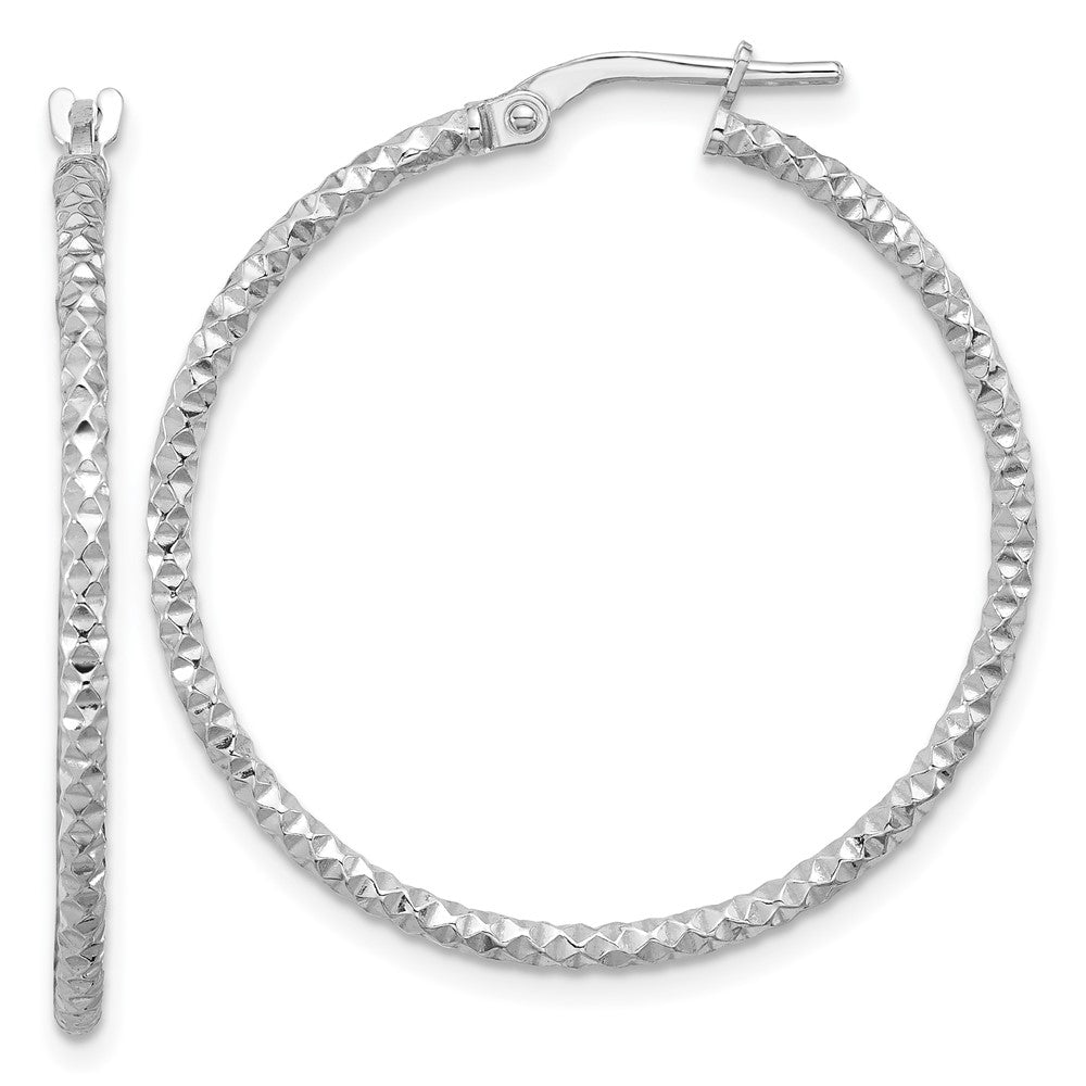 Sterling Silver Rhodium-Plated Polished Textured 1.60mm Hoop Earrings
