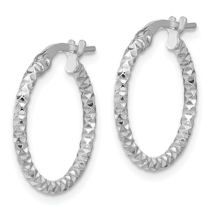 Sterling Silver Rhodium-Plated Polished Textured 1.60mm Hoop Earrings