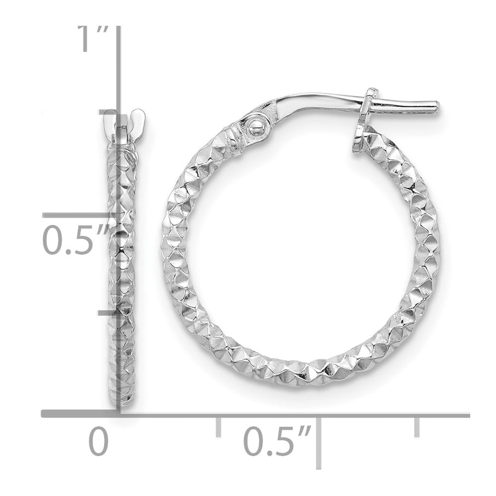 Sterling Silver Rhodium-Plated Polished Textured 1.60mm Hoop Earrings