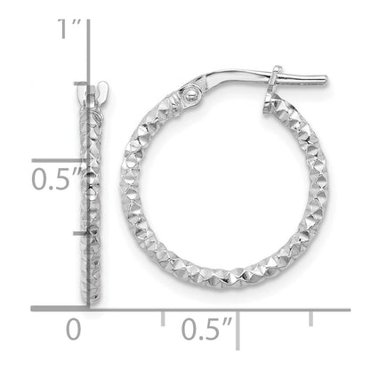 Sterling Silver Rhodium-Plated Polished Textured 1.60mm Hoop Earrings