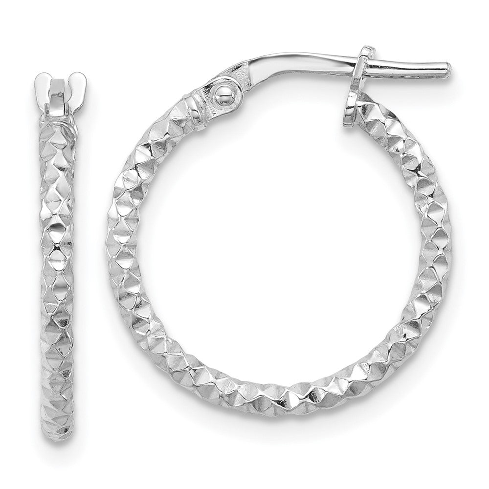 Sterling Silver Rhodium-Plated Polished Textured 1.60mm Hoop Earrings