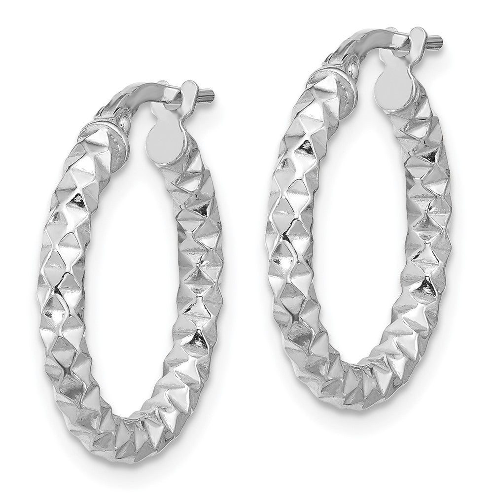 Sterling Silver Rhodium-Plated Polished Textured 2.50mm Hoop Earrings