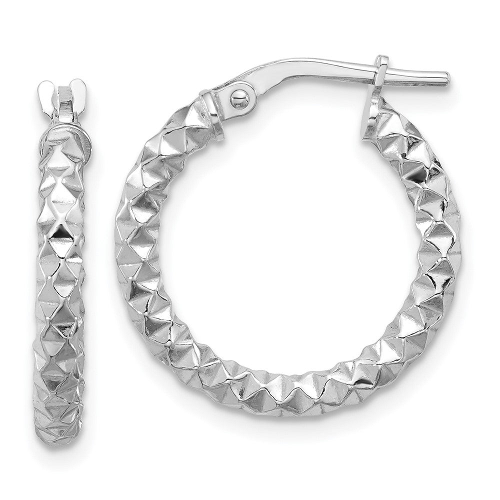 Sterling Silver Rhodium-Plated Polished Textured 2.50mm Hoop Earrings