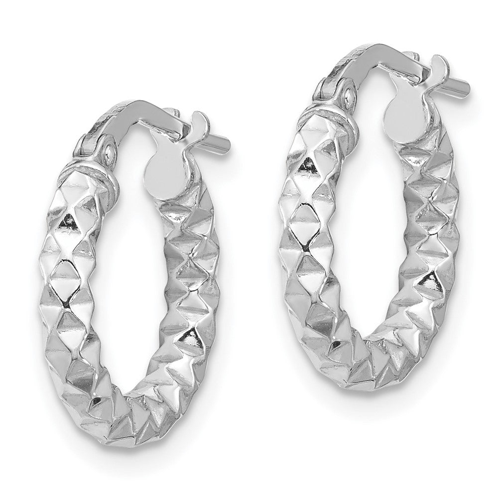Sterling Silver Rhodium-Plated Polished Textured 2.50mm Hoop Earrings