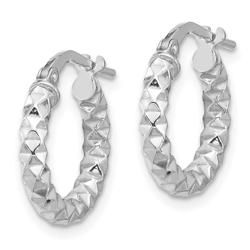 Sterling Silver Rhodium-Plated Polished Textured 2.50mm Hoop Earrings