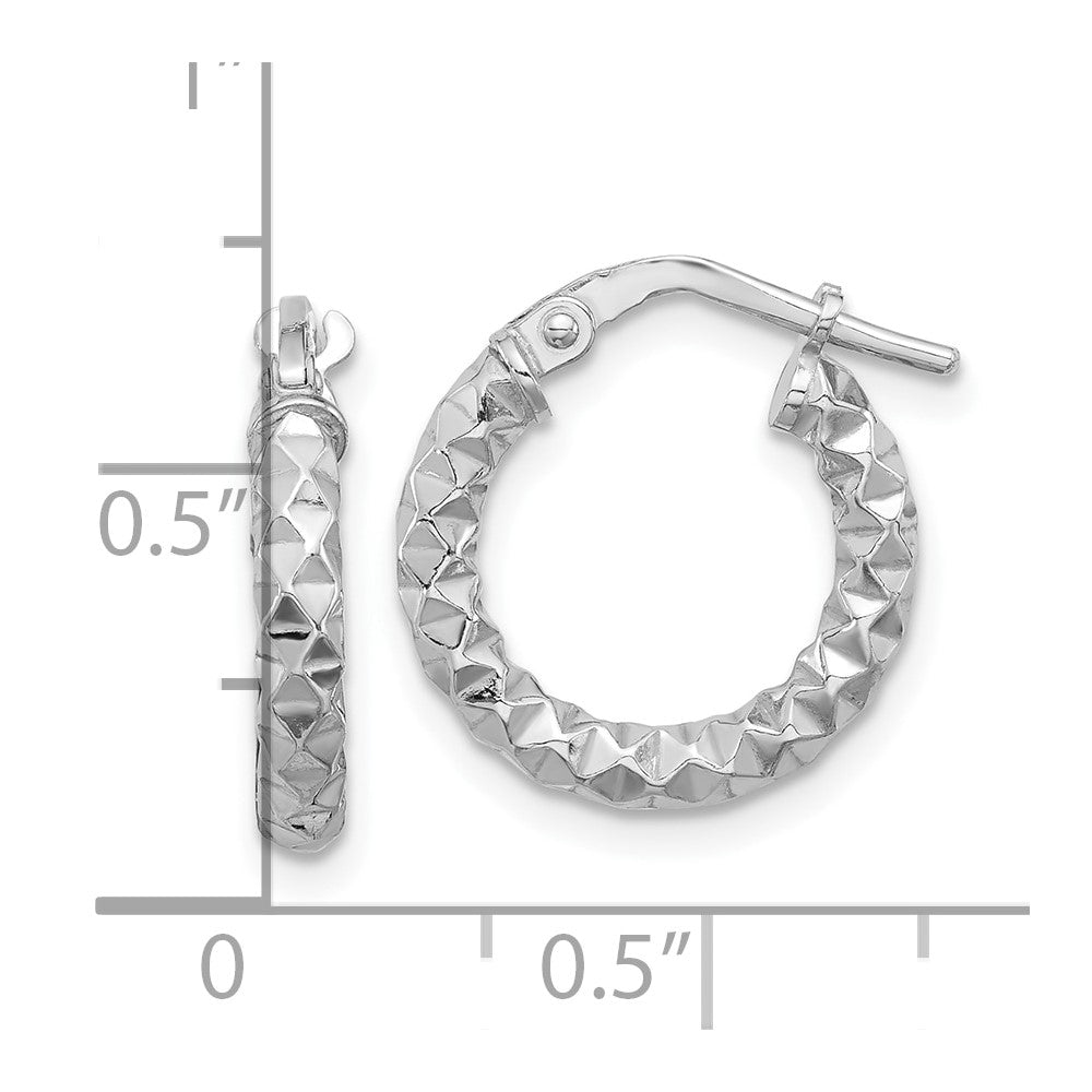 Sterling Silver Rhodium-Plated Polished Textured 2.50mm Hoop Earrings