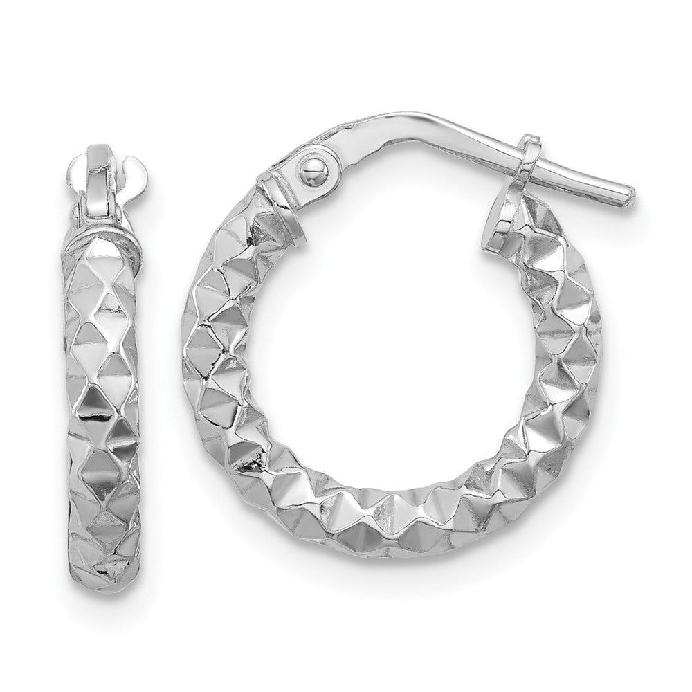 Sterling Silver Rhodium-Plated Polished Textured 2.50mm Hoop Earrings