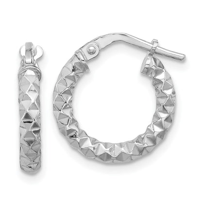 Sterling Silver Rhodium-Plated Polished Textured 2.50mm Hoop Earrings