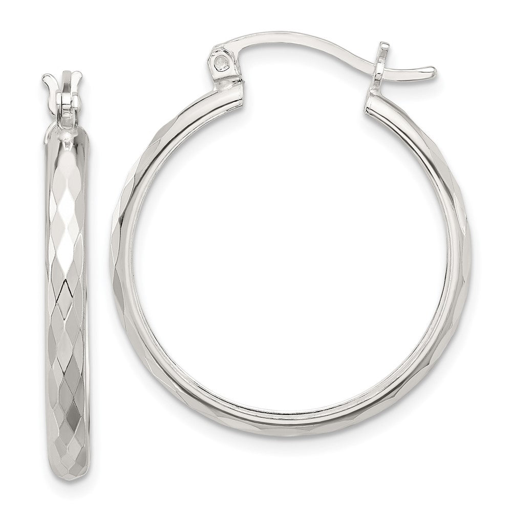 Sterling Silver Polished Textured Hoop Earrings