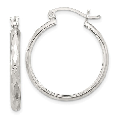 Sterling Silver Polished Textured Hoop Earrings