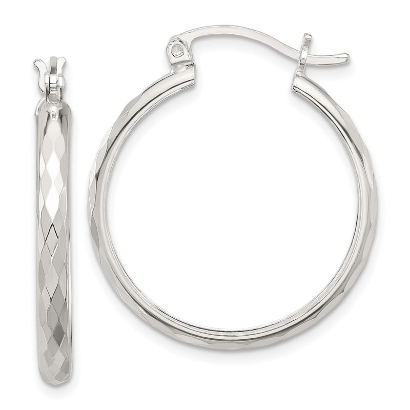 Sterling Silver Polished Textured Hoop Earrings