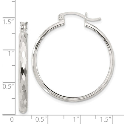 Sterling Silver Polished Textured Hoop Earrings