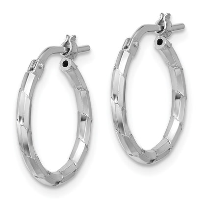 Sterling Silver Rhodium-Plated Polished Textured 1.60mm Hoop Earrings