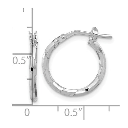 Sterling Silver Rhodium-Plated Polished Textured 1.60mm Hoop Earrings